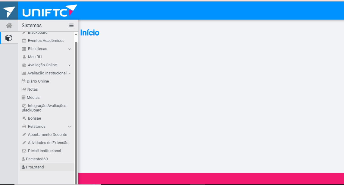 Menu Sistemas expandido no Portal Docente.