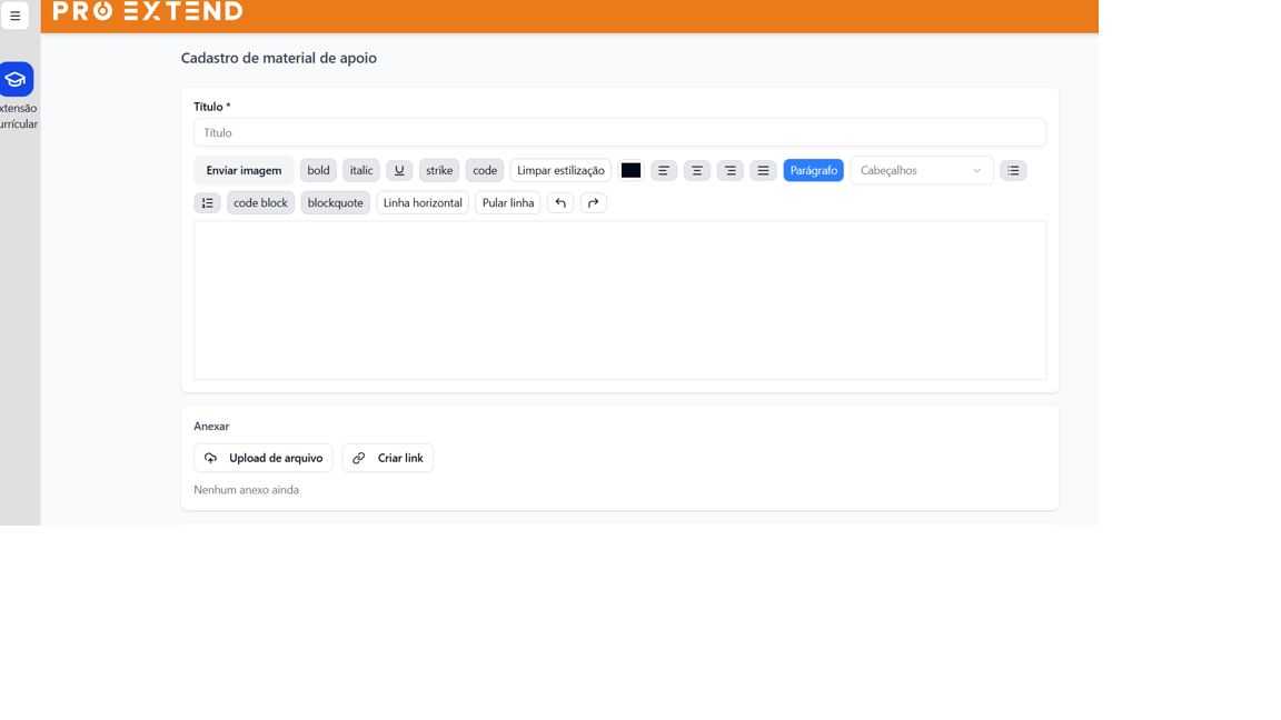 Opções de envio de arquivos e links pelos estudantes.