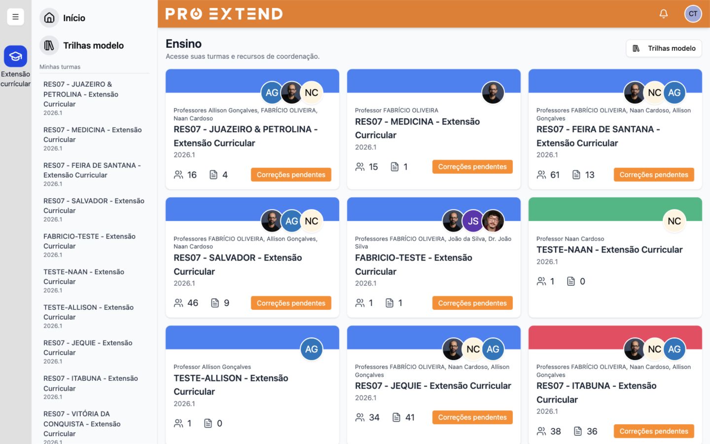 Botão Trilhas Modelo destacado na parte superior do ProExtend.