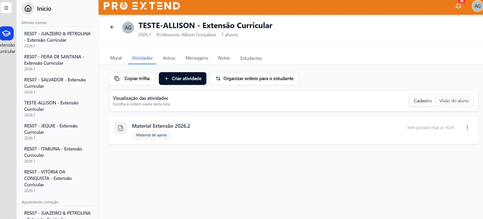 Material de apoio publicado e visível na trilha.