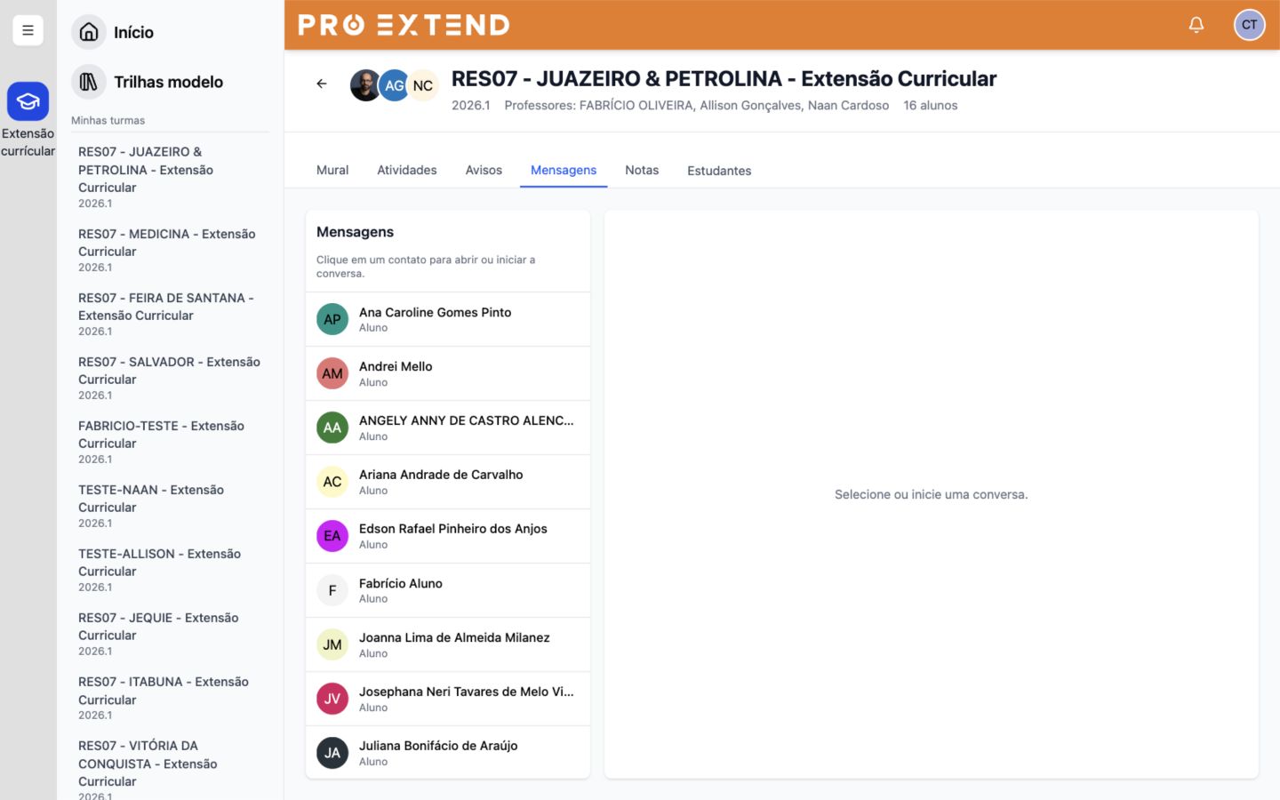 Tela inicial de Mensagens com a lista de conversas.