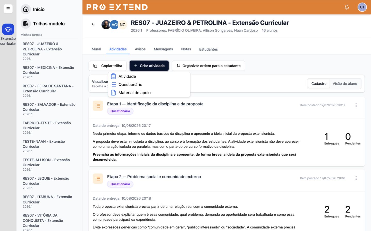Trilha já construída com diferentes tipos de conteúdo.