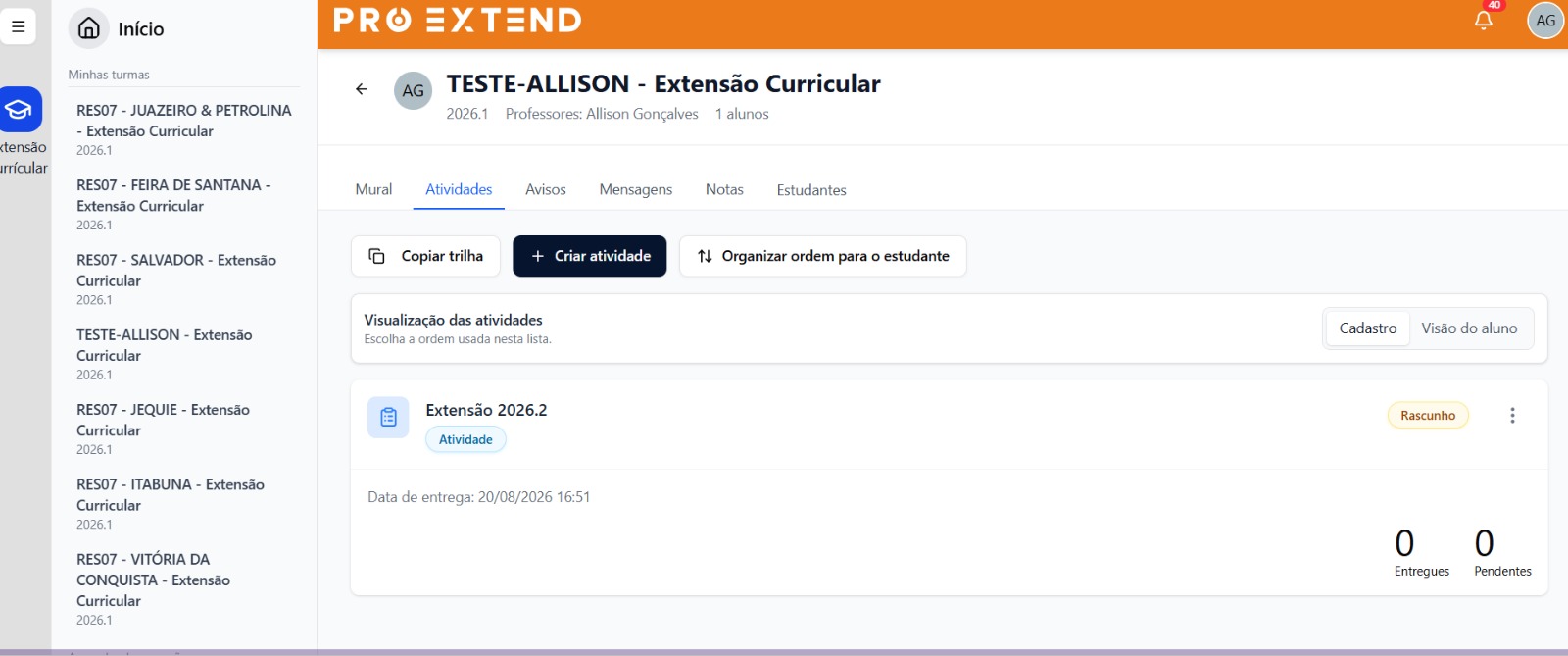 Conteúdos copiados exibidos com status de rascunho.